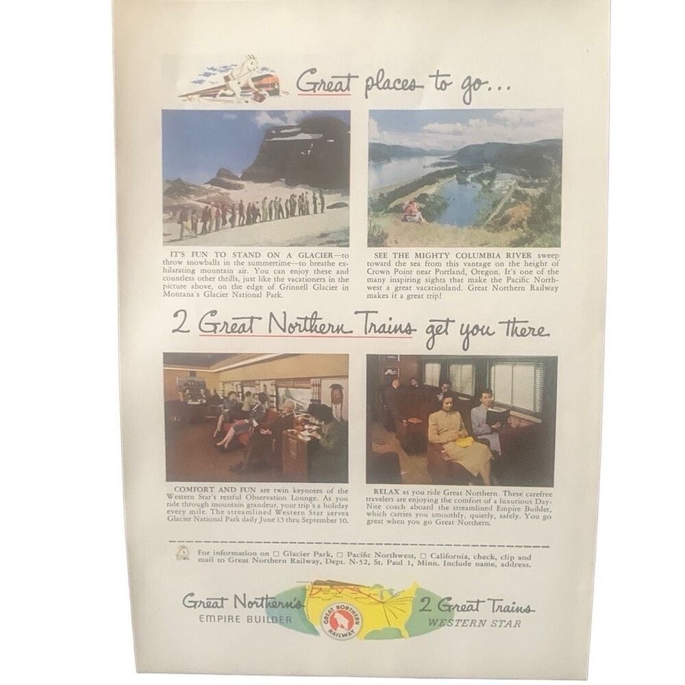 Vintage 1952 Great Northern Railway 2 Great Trains Ad Advertisement